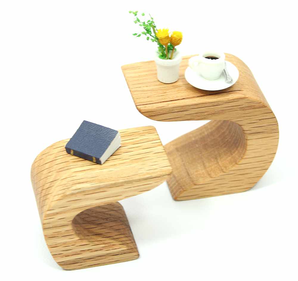 Mini Oak Mod Curvy End Tables